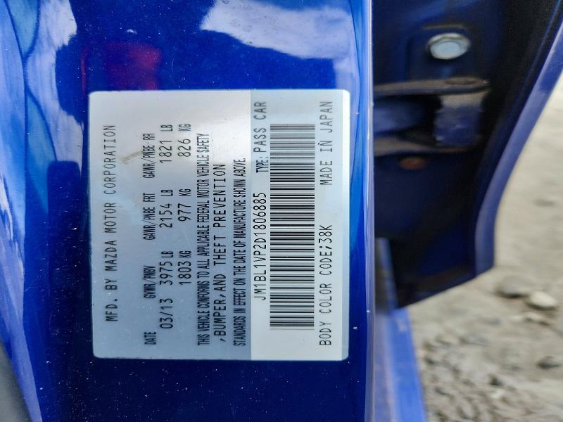 48796496 :رقم المزاد ، JM1BL1VP2D1806885 vin ، 2013 Mazda 3 مزاد بيع
