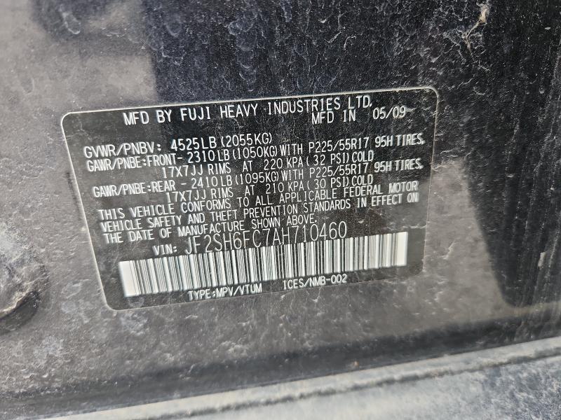 2010 Subaru Forester მანქანა იყიდება აუქციონზე, vin: JF2SH6FC7AH710460, აუქციონის ნომერი: 49505676