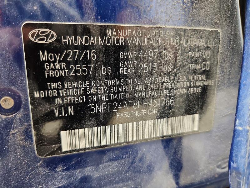 Продажа на аукционе авто 2017 Hyundai Sonata, vin: 5NPE24AF8HH451766, номер лота: 48234446