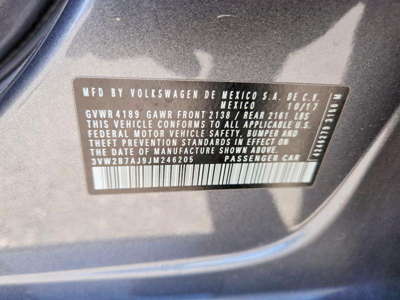 2018 Volkswagen Jetta მანქანა იყიდება აუქციონზე, vin: 3VW2B7AJ9JM246205, აუქციონის ნომერი: 48496416