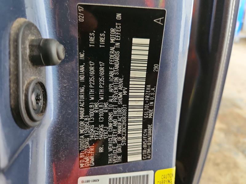50925916 :رقم المزاد ، 5TDKZ3DC2HS830931 vin ، 2017 Toyota Sienna مزاد بيع