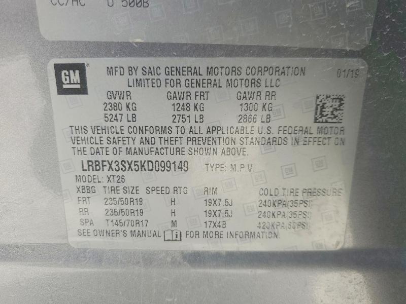 49469836 :رقم المزاد ، LRBFX3SX5KD099149 vin ، 2019 Buick Envision مزاد بيع