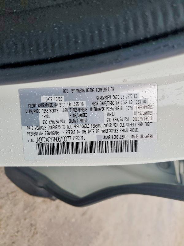2021 Mazda Cx-9 მანქანა იყიდება აუქციონზე, vin: JM3TCACY7M0510077, აუქციონის ნომერი: 51572116
