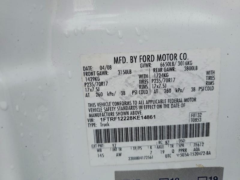 Продажа на аукционе авто 2008 Ford F150, vin: 1FTRF12228KE14861, номер лота: 51627016