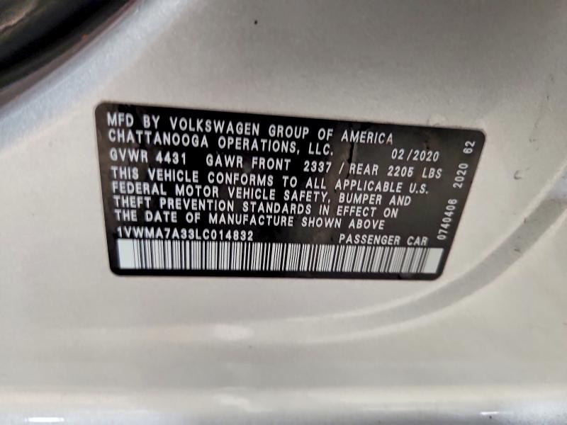 Aukcja sprzedaży 2020 Volkswagen Passat, vin: 1VWMA7A33LC014832, numer aukcji: 48533526