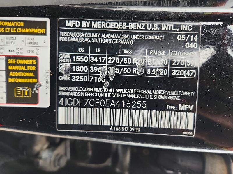 Aukcja sprzedaży 2014 Mercedes-benz Gl, vin: 4JGDF7CE0EA416255, numer aukcji: 50044426