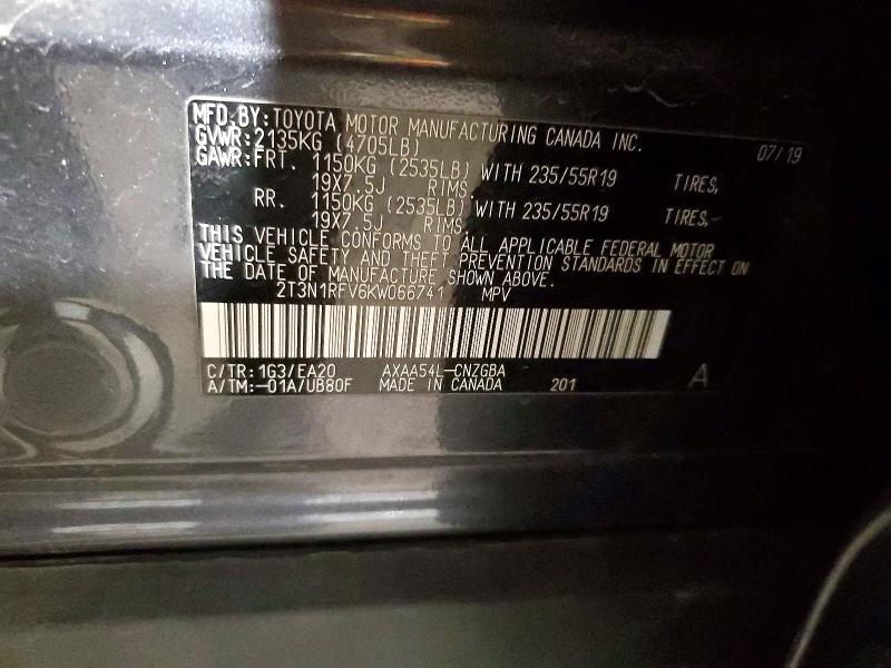 51013956 :رقم المزاد ، 2T3N1RFV6KW066741 vin ، 2019 Toyota Rav4 مزاد بيع