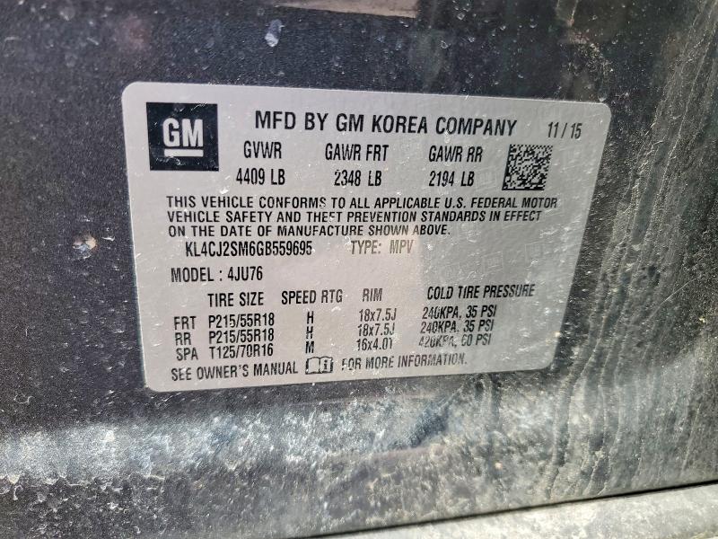 2016 Buick Encore მანქანა იყიდება აუქციონზე, vin: KL4CJ2SM6GB559695, აუქციონის ნომერი: 50393646