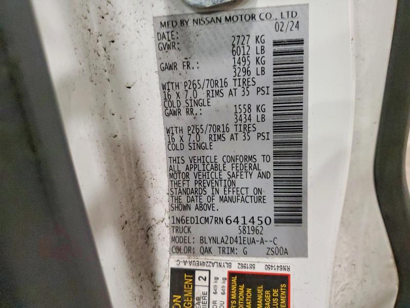 49660716 :رقم المزاد ، 1N6ED1CM7RN641450 vin ، 2024 Nissan Frontier مزاد بيع