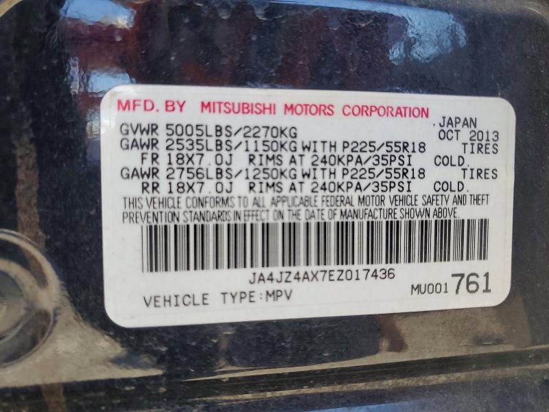 2014 Mitsubishi Outlander მანქანა იყიდება აუქციონზე, vin: JA4JZ4AX7EZ017436, აუქციონის ნომერი: 50767586