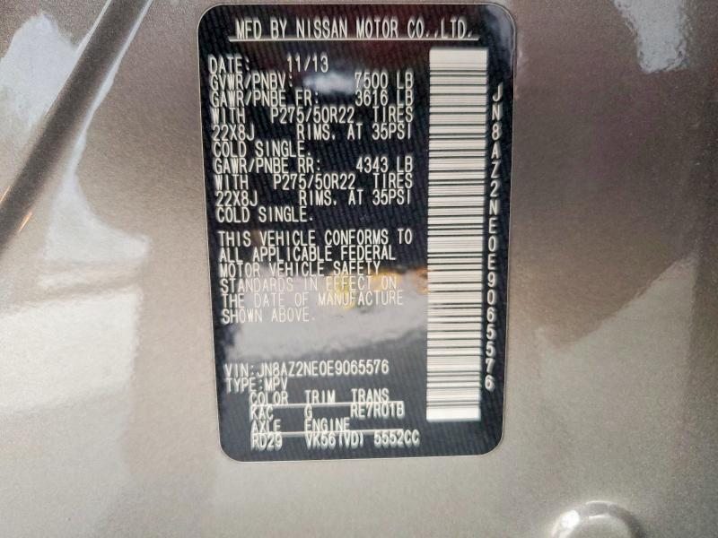 Aukcja sprzedaży 2014 Infiniti Qx80, vin: JN8AZ2NE0E9065576, numer aukcji: 51410856