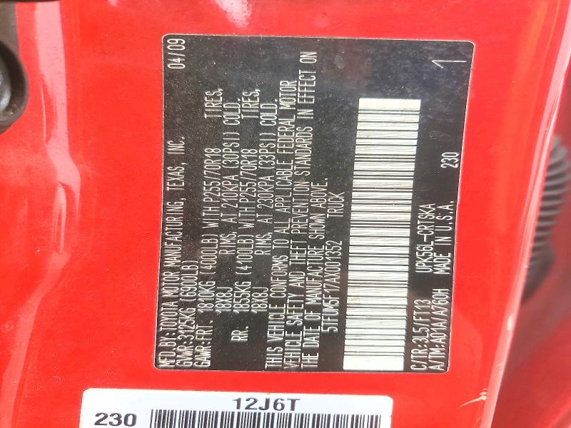 Продаж на аукціоні авто 2010 Toyota Tundra, vin: 5TFUM5F17AX001352, номер лоту: 48604656