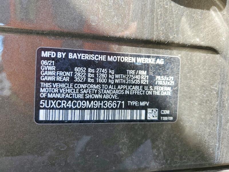 49024236 :رقم المزاد ، 5UXCR4C09M9H36671 vin ، 2021 Bmw X5 مزاد بيع