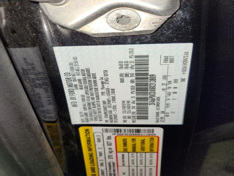 50216836 :رقم المزاد ، 3FA6P0CDXKR213809 vin ، 2019 Ford Fusion مزاد بيع