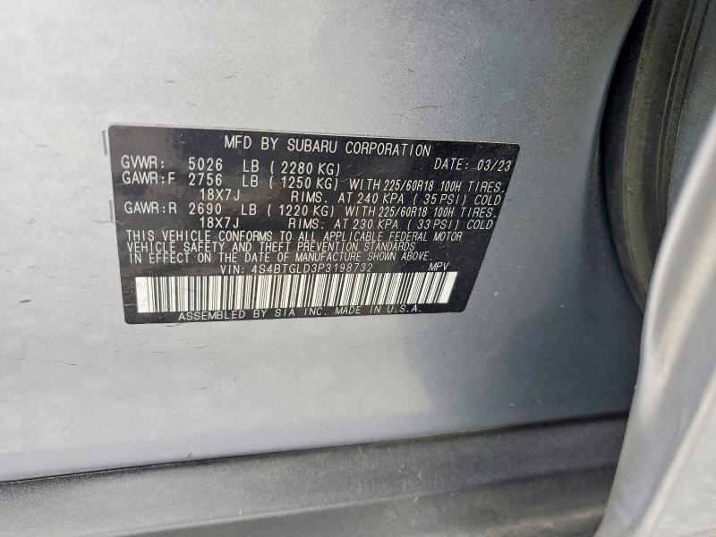 50808156 :رقم المزاد ، 4S4BTGLD3P3198732 vin ، 2023 Subaru Outback مزاد بيع