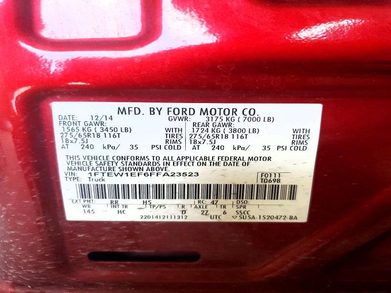 2015 Ford F150 მანქანა იყიდება აუქციონზე, vin: 1FTEW1EF6FFA23523, აუქციონის ნომერი: 48240136