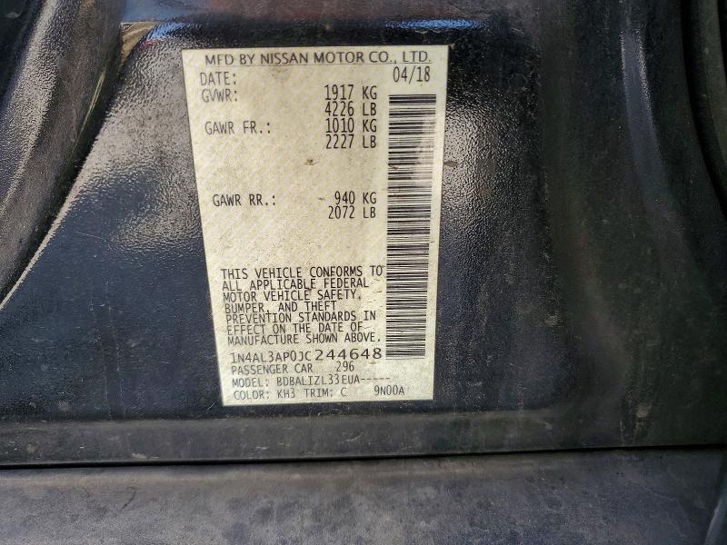 2018 Nissan Altima მანქანა იყიდება აუქციონზე, vin: 1N4AL3AP0JC244648, აუქციონის ნომერი: 50699126
