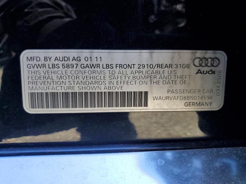 2011 Audi A8 მანქანა იყიდება აუქციონზე, vin: WAURVAFD8BN014594, აუქციონის ნომერი: 49824886