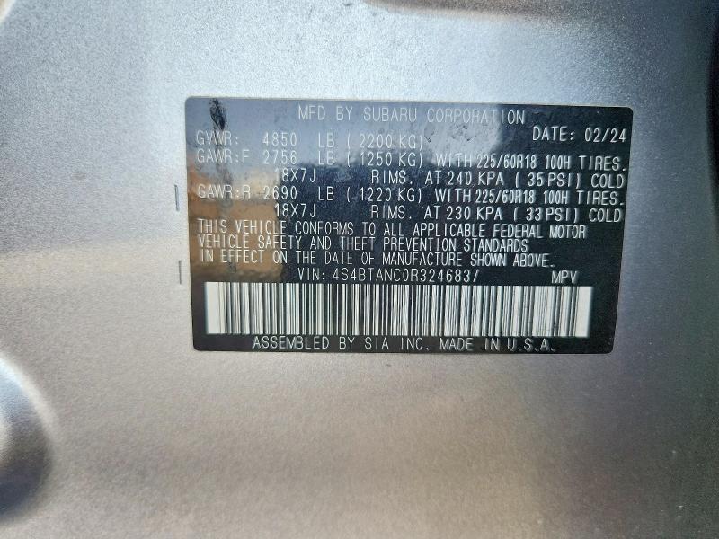 Продажа на аукционе авто 2024 Subaru Outback, vin: 4S4BTANC0R3246837, номер лота: 49580566
