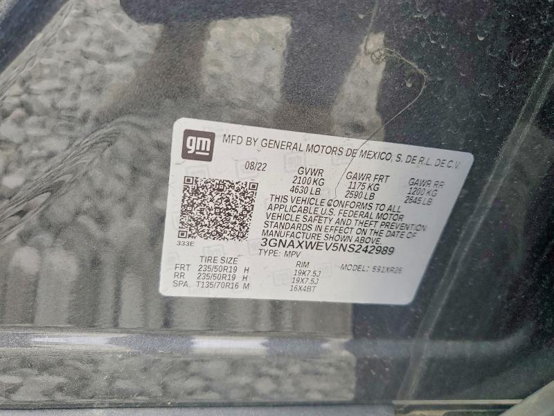Aukcja sprzedaży 2022 Chevrolet Equinox, vin: 3GNAXWEV5NS242989, numer aukcji: 51616316