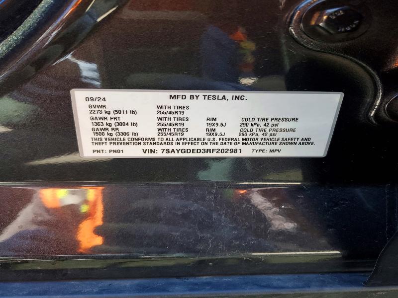 48689356 :رقم المزاد ، 7SAYGDED3RF202981 vin ، 2024 Tesla Model Y مزاد بيع