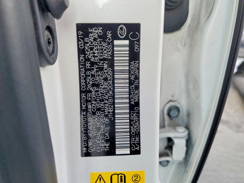 Aukcja sprzedaży 2019 Lexus Es, vin: JTHB21B15K2043589, numer aukcji: 49411386