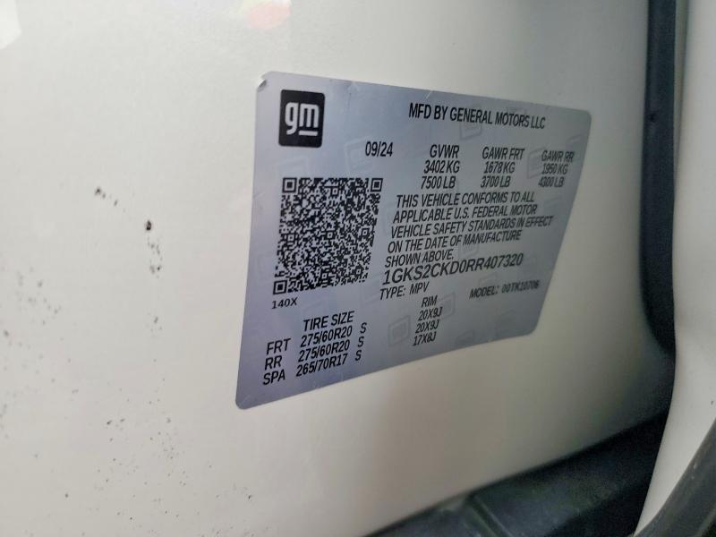 2024 Gmc Yukon მანქანა იყიდება აუქციონზე, vin: 1GKS2CKD0RR407320, აუქციონის ნომერი: 50881736