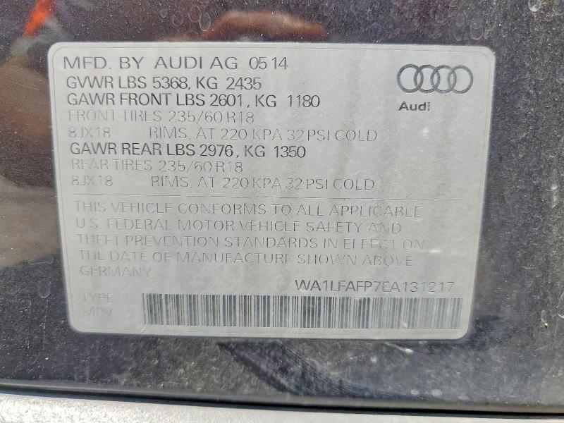 2014 Audi Q5 მანქანა იყიდება აუქციონზე, vin: WA1LFAFP7EA131217, აუქციონის ნომერი: 50836716