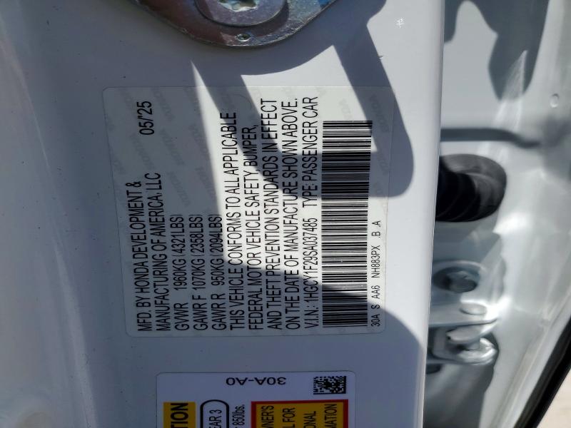 2025 Honda Accord მანქანა იყიდება აუქციონზე, vin: 1HGCY1F29SA037485, აუქციონის ნომერი: 50889296