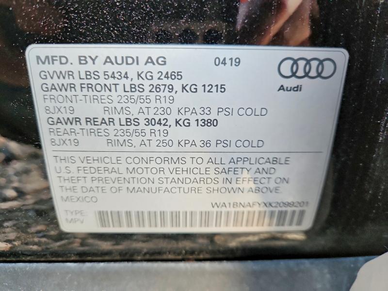 48865636 :رقم المزاد ، WA1BNAFYXK2099201 vin ، 2019 Audi Q5 مزاد بيع