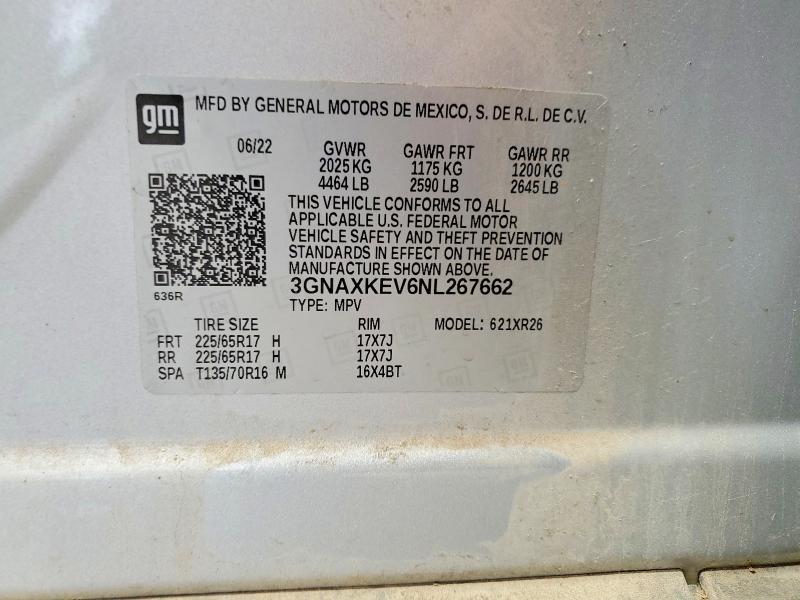 2022 Chevrolet Equinox მანქანა იყიდება აუქციონზე, vin: 3GNAXKEV6NL267662, აუქციონის ნომერი: 50111336