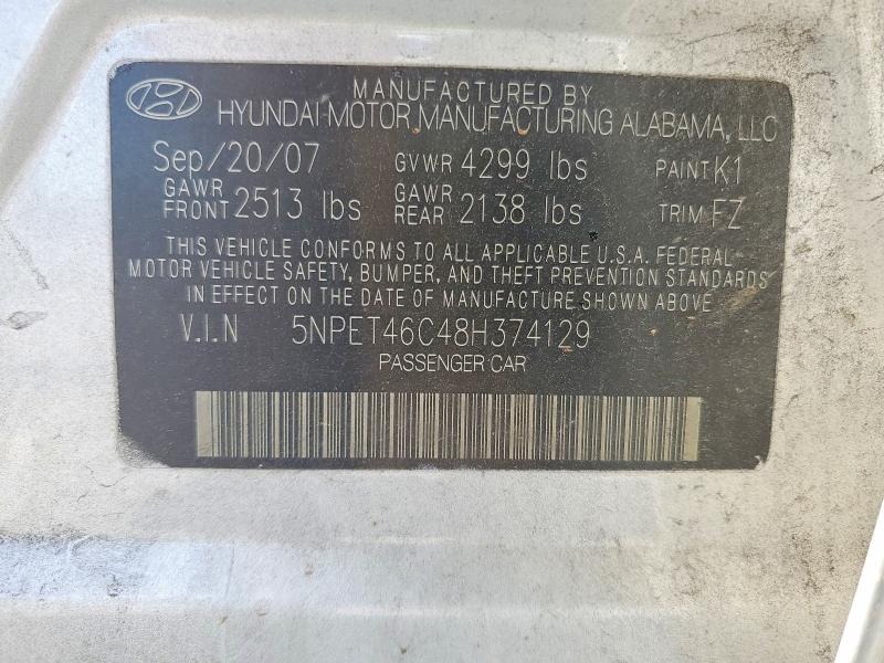 Продажа на аукционе авто 2008 Hyundai Sonata, vin: 5NPET46C48H374129, номер лота: 49461266