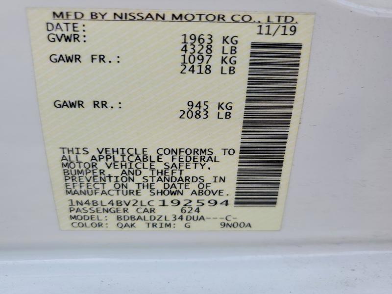 2020 Nissan Altima მანქანა იყიდება აუქციონზე, vin: 1N4BL4BV2LC192594, აუქციონის ნომერი: 48296176