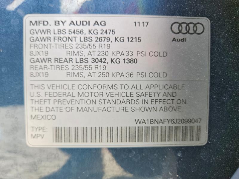 2018 Audi Q5 მანქანა იყიდება აუქციონზე, vin: WA1BNAFY6J2099047, აუქციონის ნომერი: 50603386