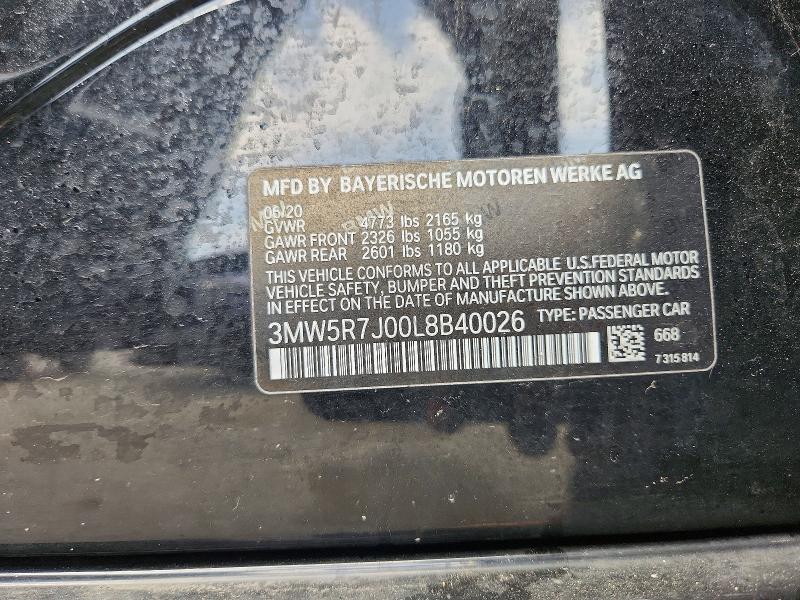2020 Bmw 330xi მანქანა იყიდება აუქციონზე, vin: 3MW5R7J00L8B40026, აუქციონის ნომერი: 49590336