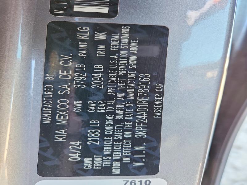 51777616 :رقم المزاد ، 3KPF24AD1RE789163 vin ، 2024 Kia Forte مزاد بيع