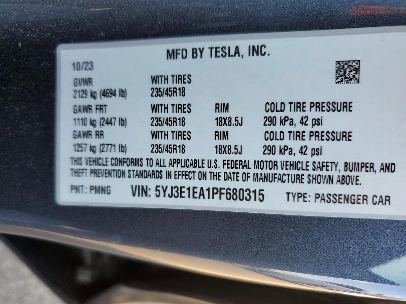 Aukcja sprzedaży 2023 Tesla Model 3, vin: 5YJ3E1EA1PF680315, numer aukcji: 48343826