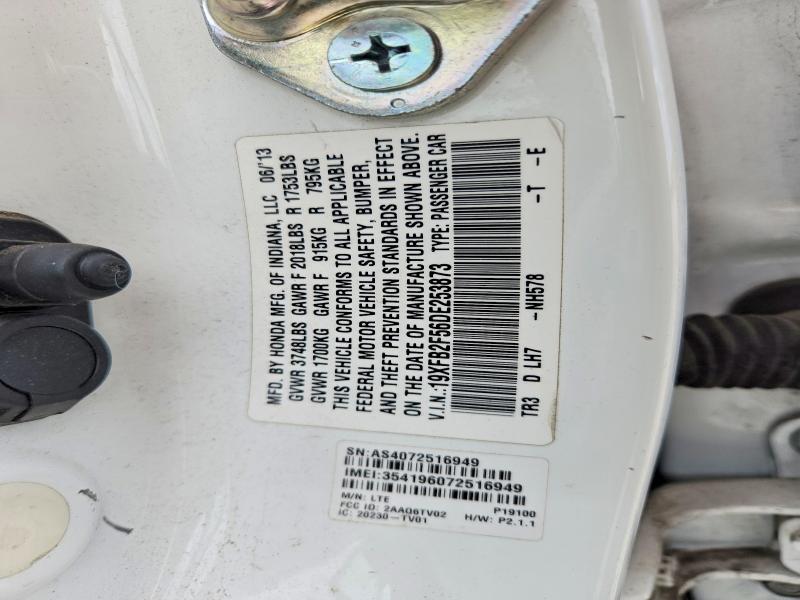 2013 Honda Civic მანქანა იყიდება აუქციონზე, vin: 19XFB2F56DE253873, აუქციონის ნომერი: 51194406