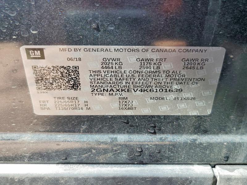 2019 Chevrolet Equinox მანქანა იყიდება აუქციონზე, vin: 2GNAXKEV4K6101639, აუქციონის ნომერი: 48436086