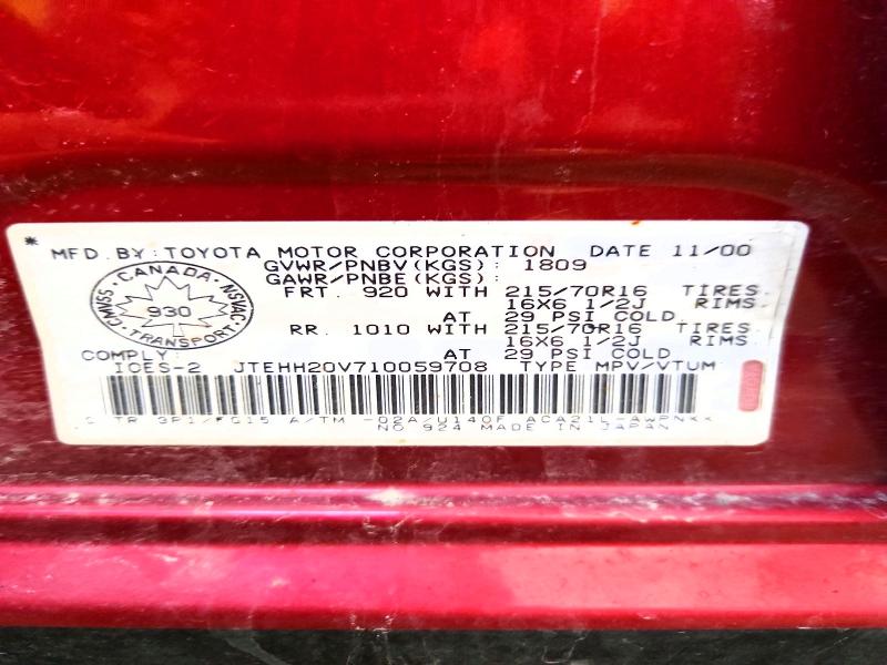 2001 Toyota Rav4 მანქანა იყიდება აუქციონზე, vin: JTEHH20V710059708, აუქციონის ნომერი: 51371226