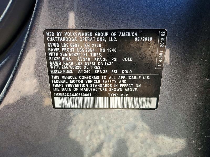 48897466 :رقم المزاد ، 1V2NR2CA4JC563661 vin ، 2018 Volkswagen Atlas مزاد بيع