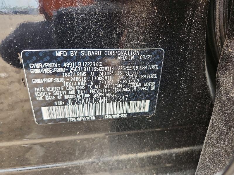 Продажа на аукционе авто 2021 Subaru Forester, vin: JF2SKALC6MH522347, номер лота: 49944296