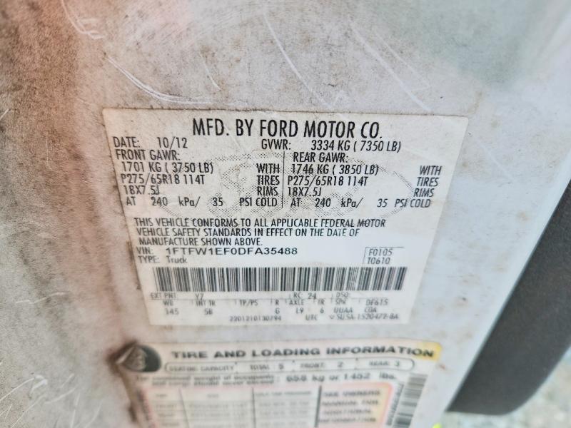 51844456 :رقم المزاد ، 1FTFW1EF0DFA35488 vin ، 2013 Ford F150 مزاد بيع