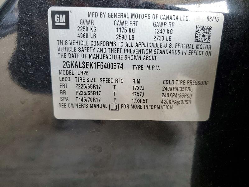 2015 Gmc Terrain მანქანა იყიდება აუქციონზე, vin: 2GKALSEK1F6400574, აუქციონის ნომერი: 51845676