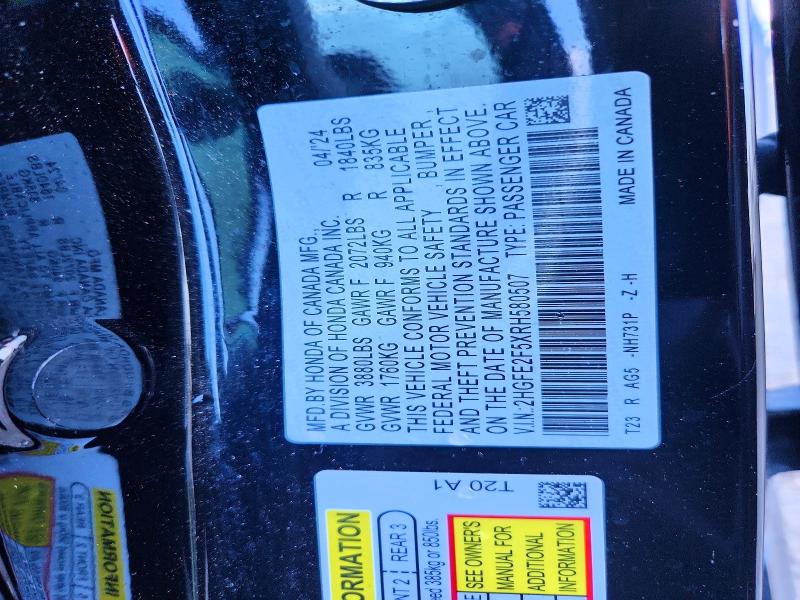 Aukcja sprzedaży 2024 Honda Civic, vin: 2HGFE2F5XRH580507, numer aukcji: 49022246