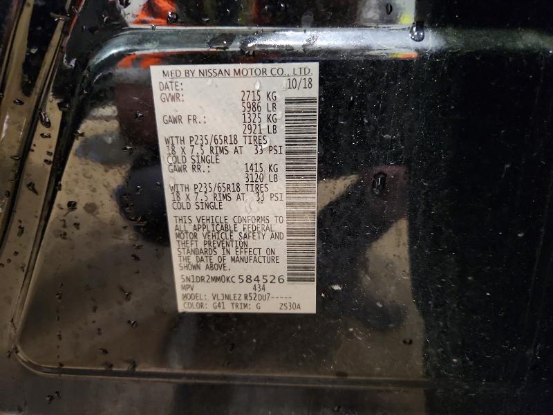 49729906 :رقم المزاد ، 5N1DR2MM0KC584526 vin ، 2019 Nissan Pathfinder مزاد بيع