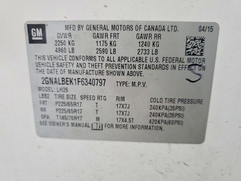 Auction sale of the 2015 Chevrolet Equinox, vin: 2GNALBEK1F6340797, lot number: 49291686