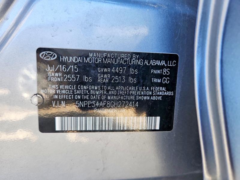 2016 Hyundai Sonata მანქანა იყიდება აუქციონზე, vin: 5NPE34AF8GH272414, აუქციონის ნომერი: 47744916