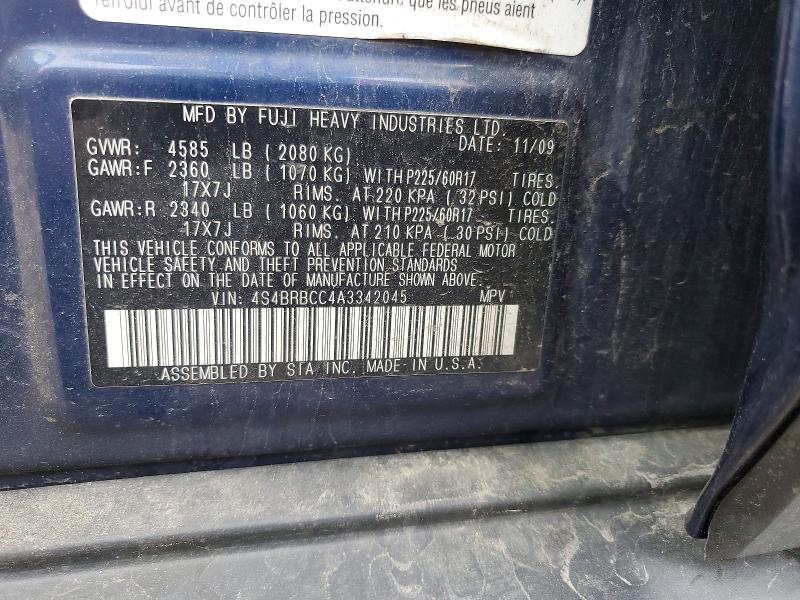 Aukcja sprzedaży 2010 Subaru Outback, vin: 4S4BRBCC4A3342045, numer aukcji: 49710356