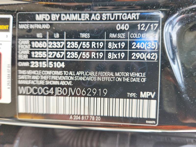 50227806 :رقم المزاد ، WDC0G4JB0JV062919 vin ، 2018 Mercedes-benz Glc مزاد بيع